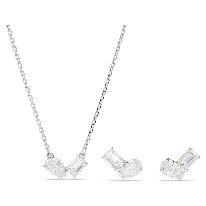 Set Dây Chuyền + Khuyên Tai Nữ Swarovski Mesmera Set Mixed Cuts, White, Rhodium Plated 5665829 Màu Trắng