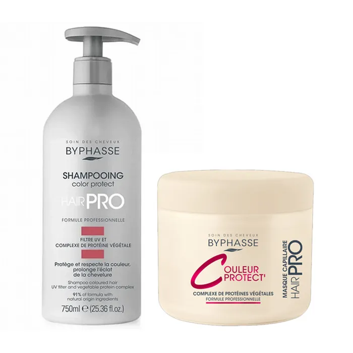 Set Dầu Gội Byphasse Hari Pro Color Protected Shampoo Colored 750ml + Ủ Tóc Mask Couleur Protect 500ml (Cho Tóc Nhuộm)