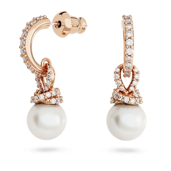 Khuyên Tai Nữ Swarovski Originally Drop Earrings Crystal Pearl, White, 18K Rose Gold Finish 5669524 Màu Vàng Hồng