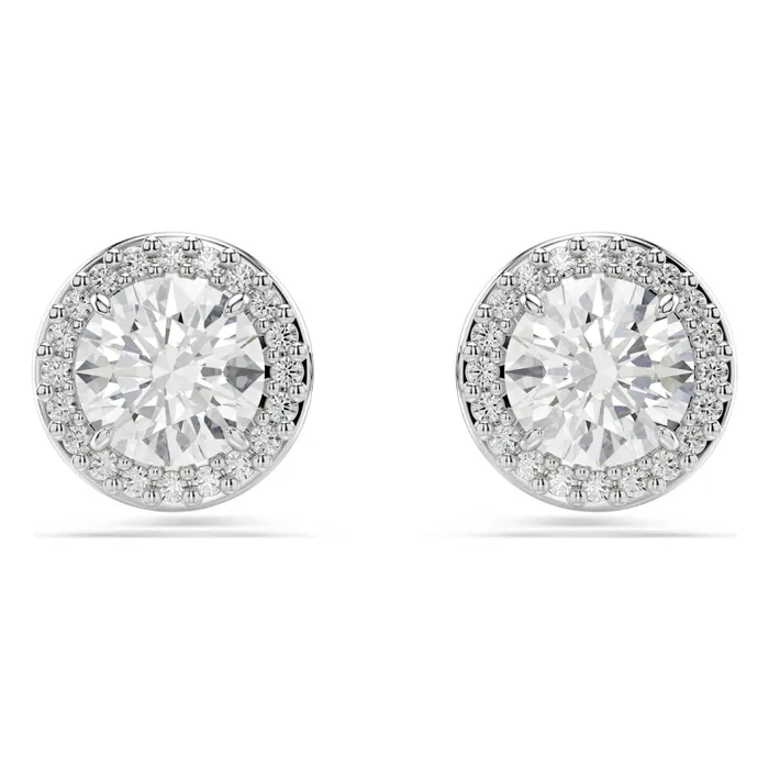 Khuyên Tai Nữ Swarovski Una Angelic Stud Earrings Round Cut, Pavé, White, Rhodium Plated 5636269 Màu Bạc
