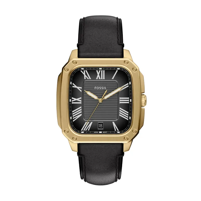 Đồng Hồ Nam Fossil Crosby 42 mm Three-Hand Black Leather Watch FS6151 Màu Đen