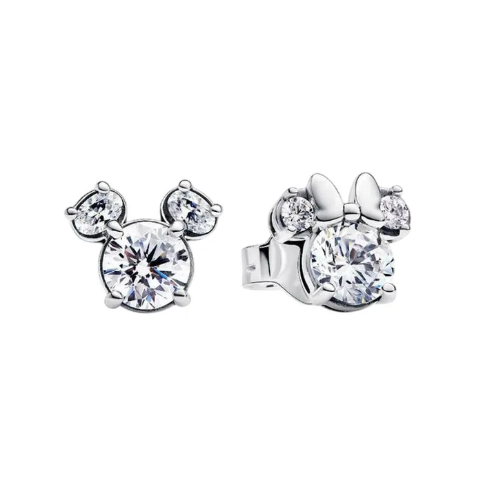 Khuyên Tai Nữ Pandora Disney Mickey Mouse & Minnie Mouse Sparkling Stud Earrings 293219C01 Màu Bạc Trắng