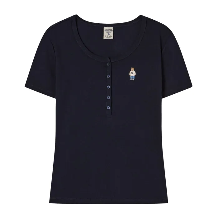 Áo Thun Nữ WHOAU Steve Ribbed Henry Neck T-shirt WHRAG2452F-59NAVY Màu Xanh Navy