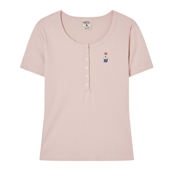 Áo Thun Nữ WHOAU Steve Ribbed Henry Neck T-shirt WHRAG2452F-25PINK Màu Hồng