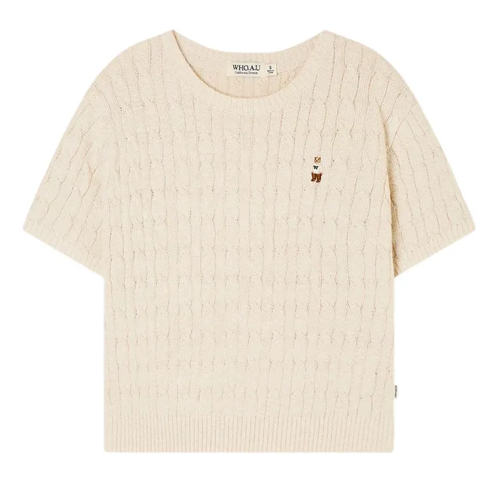Áo Len Cộc Tay Nữ WHOAU Steve Melange Short Sleeve Sweater WHKAG2412F-33 OATMEALMELANGE-00 Màu Kem