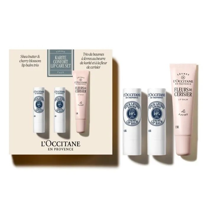 Set Son Dưỡng L'Occitane Shea Butter & Cherry Blossom Lip Balm Trio 3 Món