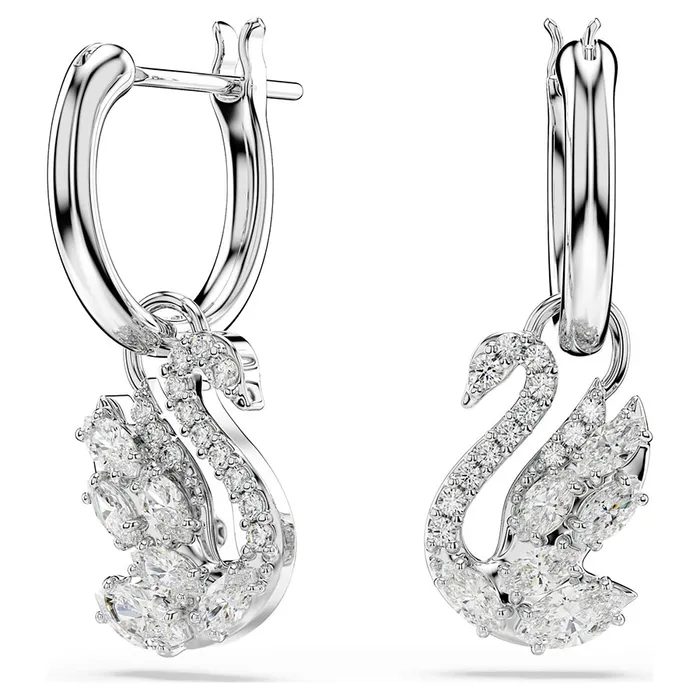 Khuyên Tai Nữ Swarovski Swan Drop earrings Mixed Cuts, Swan, White, Rhodium Plated 5759942 Màu Bạc Trắng