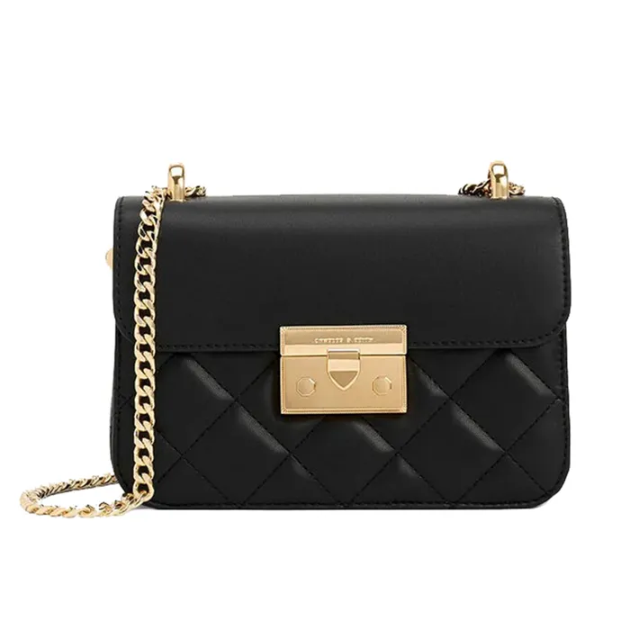 Túi Đeo Chéo Nữ Charles & Keith CNK Alva Quilted Chain-Handle Bag CK2-8070136 Black Màu Đen