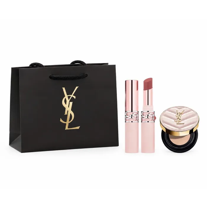 Set Son YSL 04 Red-Handed Màu Đỏ Hồng Đất + Phấn Nước Cushion Tone B10 + Túi YSL